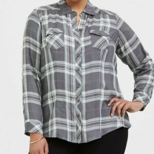 Torrid Gray Plaid Shirt Sz 1xl